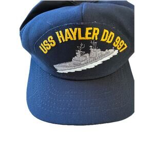 VTG US NAVY USS HAYLER DD-997 MILITARY HAT / CAP Navy Blue Made In USA Navy Ship